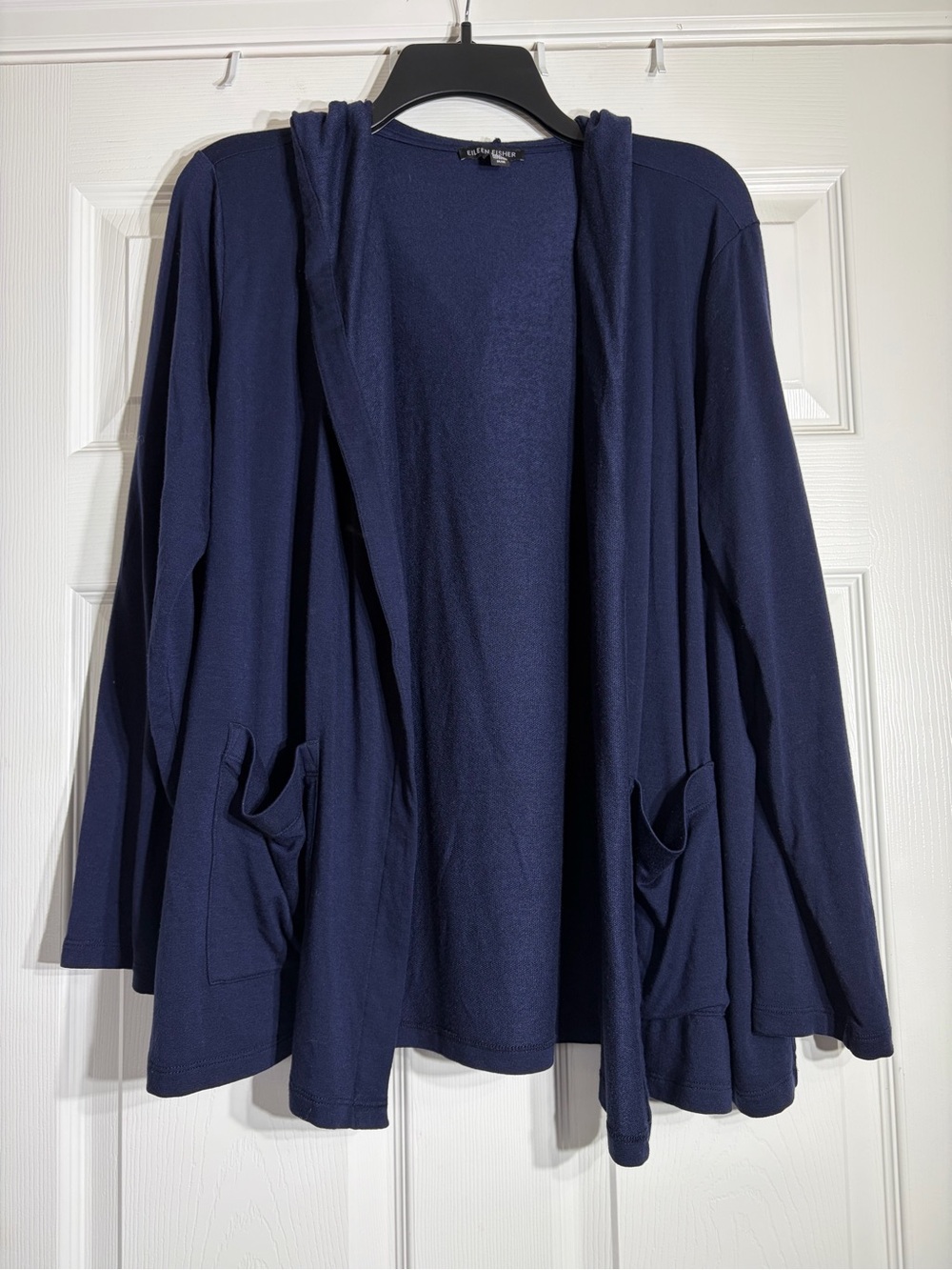 Eileen Fisher Navy Open-Front Hooded Cardigan Jacket Medium